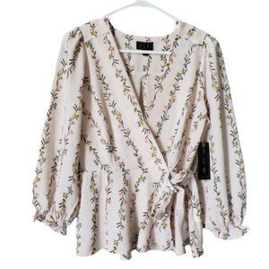 OLM Floral Print V-Neck Faux Wrap Blouse